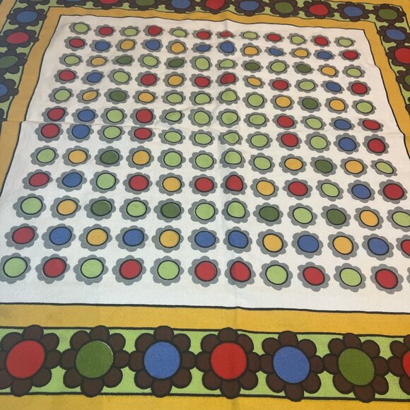 RETRO Small 32.5" Square Tablecloth Stylized Flowers Geometric Circles - Picture 3 of 6